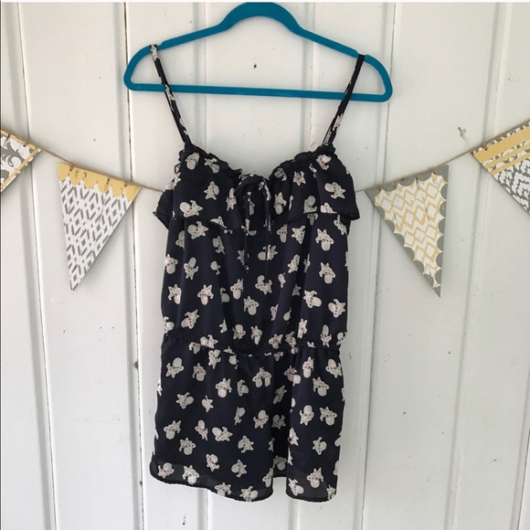 Forever 21 Pants - Forever 21 Navy Satin Kitty Cat Romper